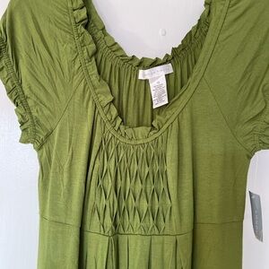 London Times Olive Smocked Blouse